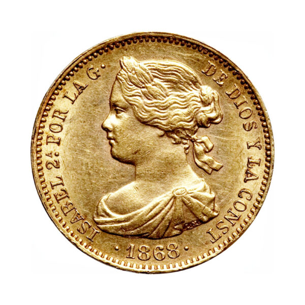 10 Escudos Isabel II 1865 1868 obverse size