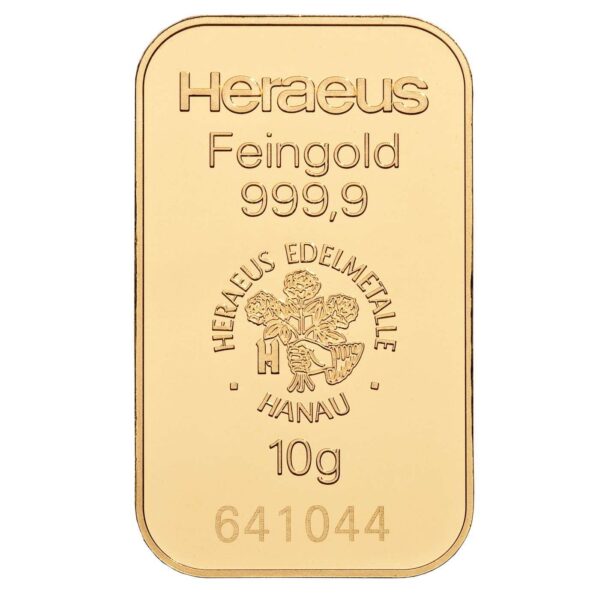 10 grams investment gold bar 9999 heraeus 1