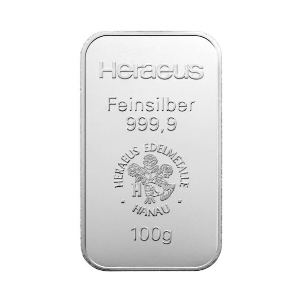 100 grams silver bar 9999 heraeus