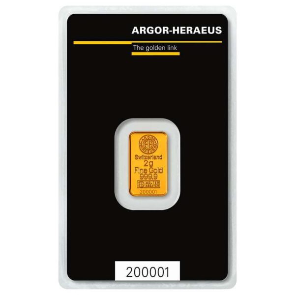 2 grams investment gold bar 9999 argor heraeus front 1