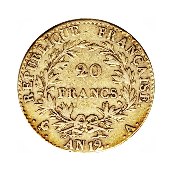 20 Francs Napoleon I 1802 1803 reverse size