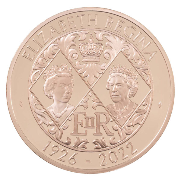 2022 Elizabeth II Memorial Five Pound Double Portrait reverse