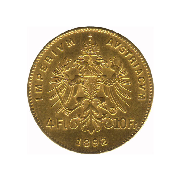 4 Florins 10 Francs Franz Joseph I reverse size