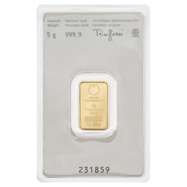 5 grams investment gold bar 9999 austrian mint back