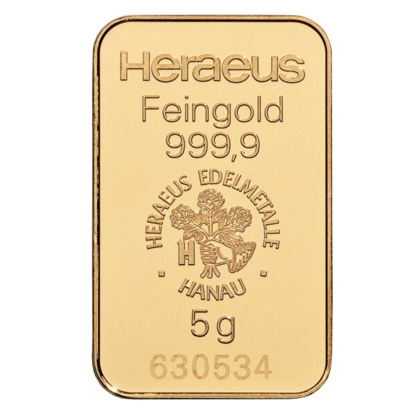 5 grams investment gold bar 9999 heraeus