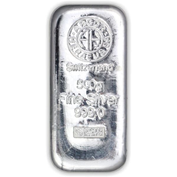 500 grams silver bar 999 argor heraeus front 1