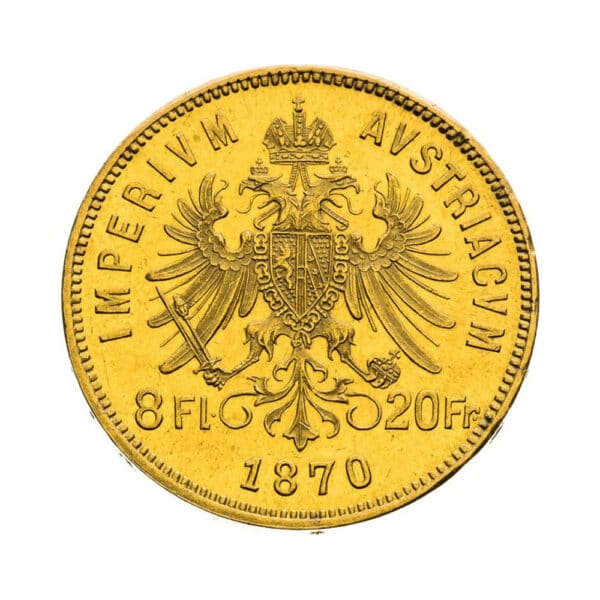 8 Florins 20 Francs Franz Joseph I reverse size